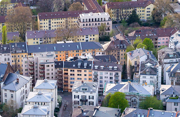Aerial view of residential properties